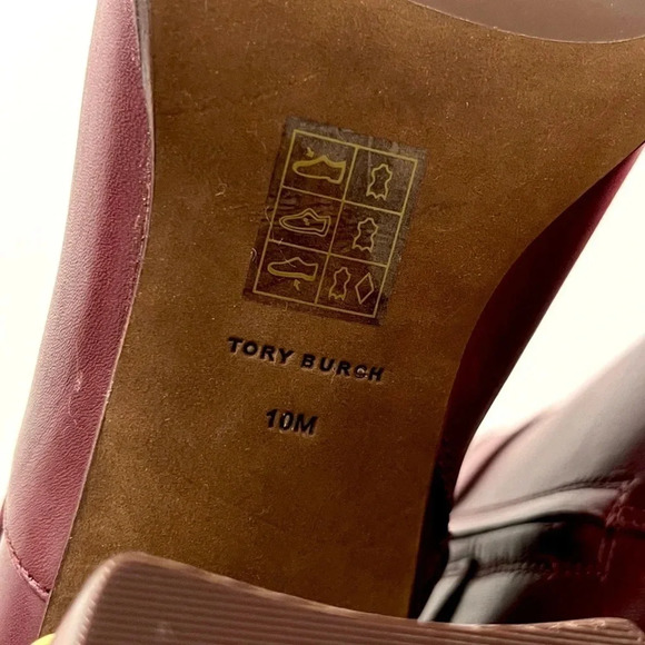 Tory Burch Multi Logo Buckle Boot Ankle Booties Square Toe Claret Burgundy 10 - Picture 11 of 14
